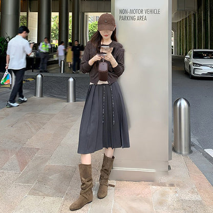 【シューズ】🖤6cmスタイルアップ！柔らかくて履きやすい✨韓国風ベルト付きミドルブーツ レディース 秋冬新作