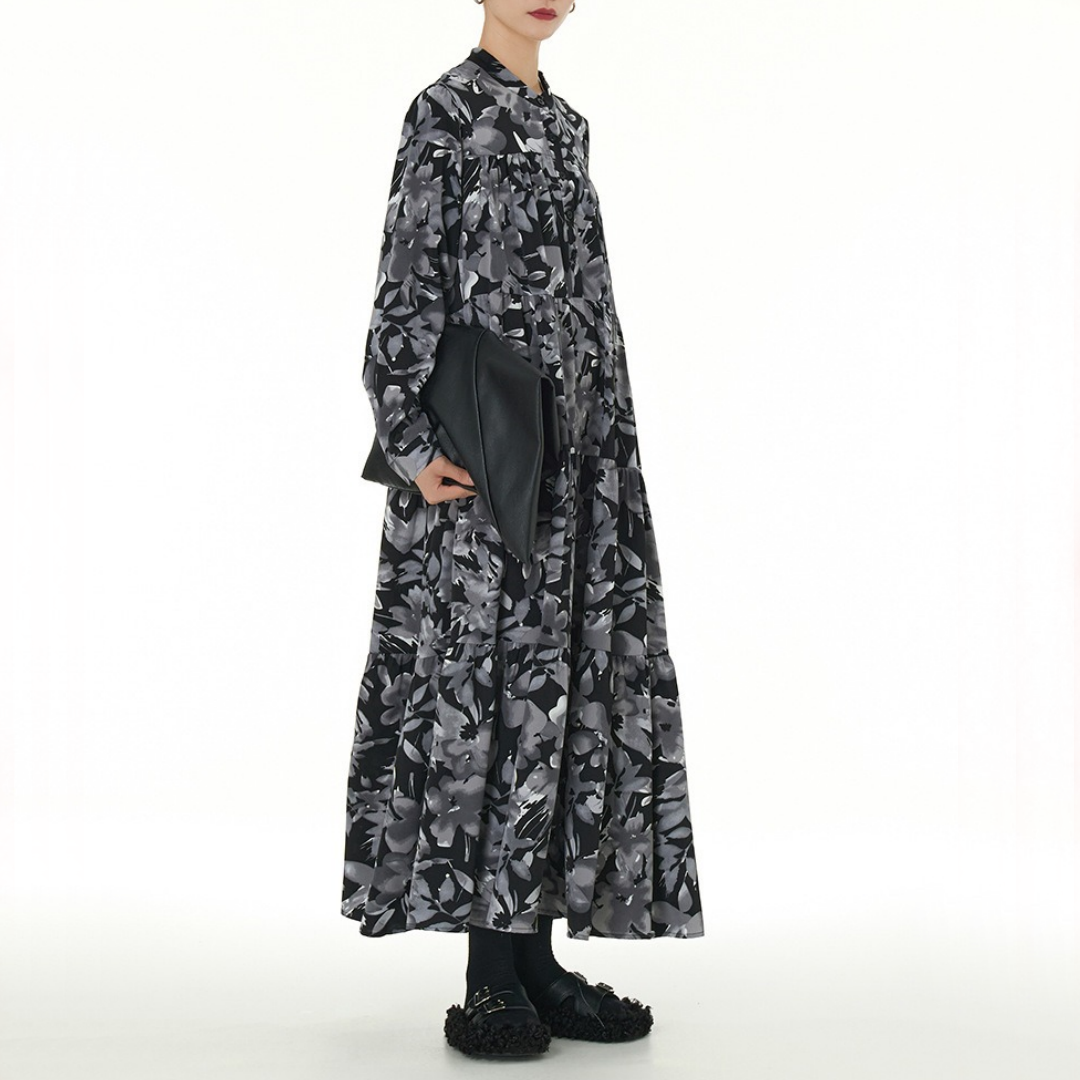 【24AW】【ワンピース】レトロ 花柄 ゆるリラックス 長袖 ワンピース 【SHシリーズ】