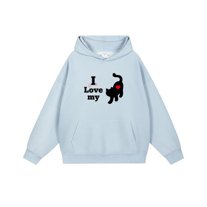 全7色【トップス】🐱猫プリント フード付き スウェット ユニセックス 秋冬 ゆったり かわいい パーカー【FCシリーズ】