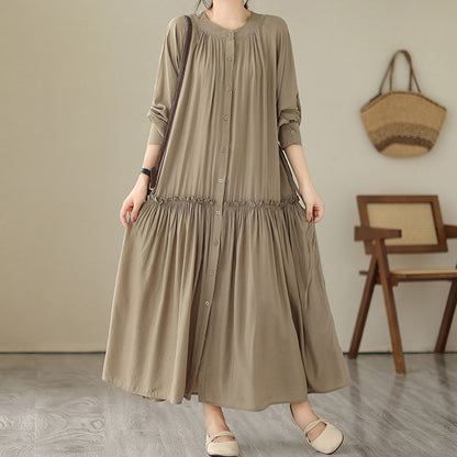 期間限定⭐️60%OFF【ワンピース】ワイドシルエット 長袖ワンピース アモニウム生地 ドレープ感でスリム見え 大きいサイズ きれいめ長丈ワンピース【AHシリーズ】