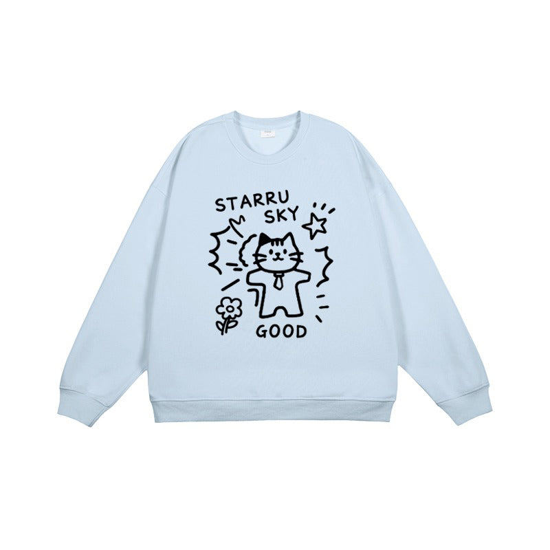 全7色【トップス】🐾子猫柄 クルーネック スウェット ユニセックス 秋冬 ゆったり かわいい パーカー【FCシリーズ】