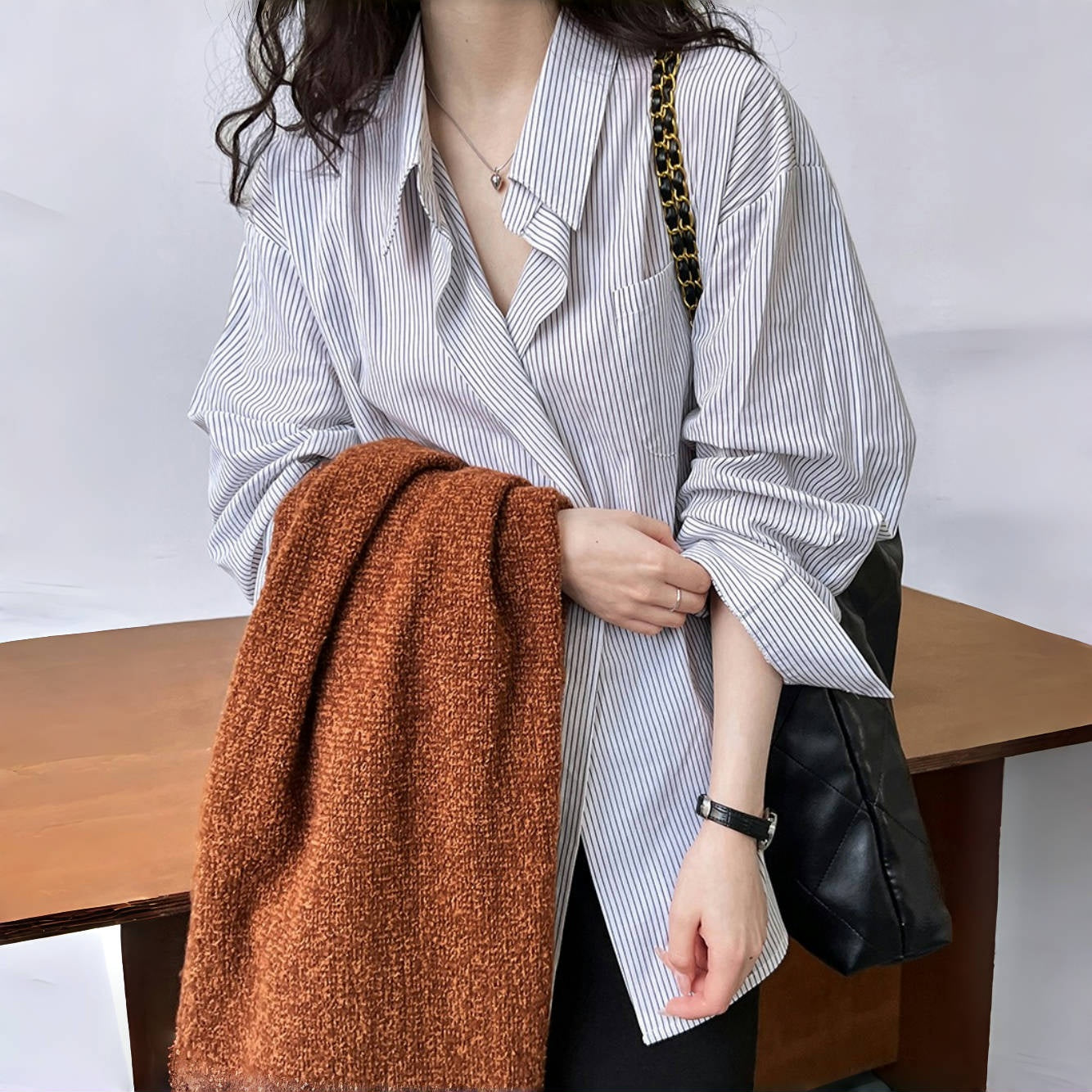 【トップス】春 秋 夏 ルーズ ストライプ ドロップショルダー シャツ 【JZシリーズ】