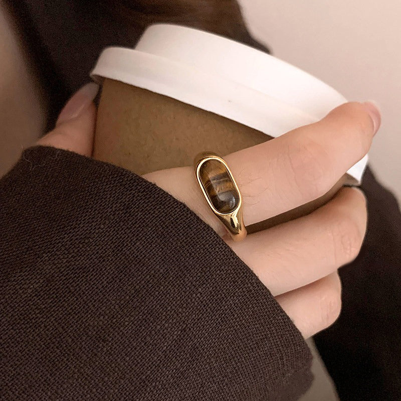 【🎁 B2G1｜先行スタート！】【グッズ】アンバー スクエア リング レディース タイガーアイ ゴールド 高級感 おしゃれ