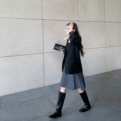 【シューズ】インヒール 春 秋 冬 スクエアラウンドトゥ ライダーブーツ 【JZシリーズ】