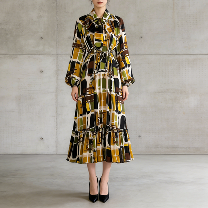 【60%OFF⭐️早い者勝ち】【ワンピース】リボン ウエストマーク Aライン フレア フリル プリント 長袖 ワンピース 【SHシリーズ】