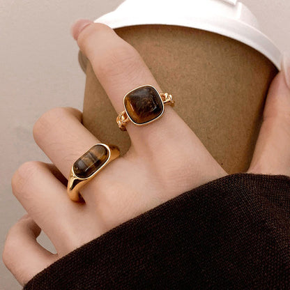 【🎁 B2G1｜先行スタート！】【グッズ】アンバー スクエア リング レディース タイガーアイ ゴールド 高級感 おしゃれ