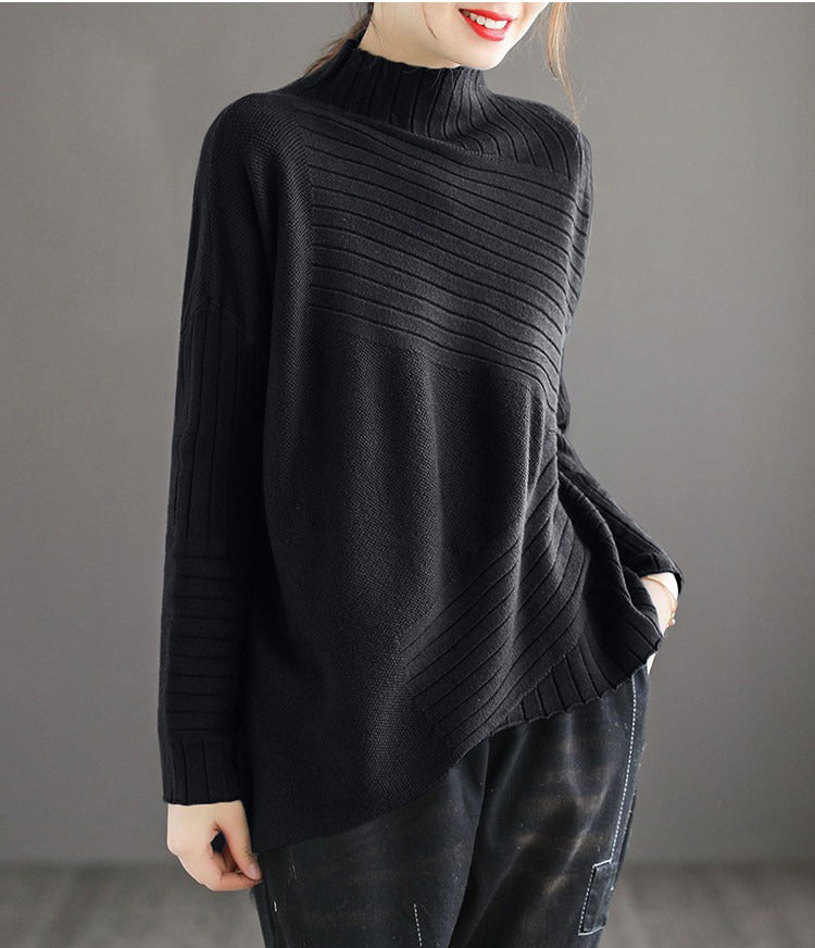 期間限定❄️60%OFF【トップス】レディース ハイネックアシンメトリーニット 秋冬新作 薄手 ゆったり 大きいサイズ【JZシリーズ】