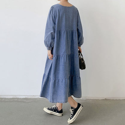 【24AW】【ワンピース】流行の予感 ゆったり 合わせやすい デニム長袖ワンピース