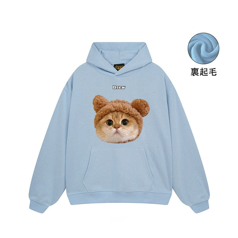 【トップス】🐱アメリカンストリート猫プリントクルーネックスウェット ユニセックス コットン オーバーサイズ 秋冬コーデ【FCシリーズ】