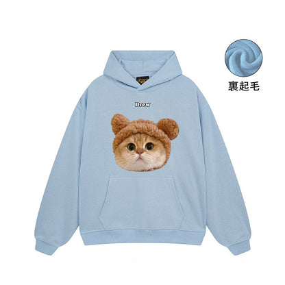 【トップス】🐱アメリカンストリート猫プリントクルーネックスウェット ユニセックス コットン オーバーサイズ 秋冬コーデ【FCシリーズ】