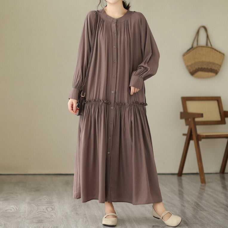 期間限定⭐️60%OFF【ワンピース】ワイドシルエット 長袖ワンピース アモニウム生地 ドレープ感でスリム見え 大きいサイズ きれいめ長丈ワンピース【AHシリーズ】