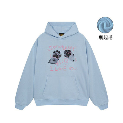 【トップス】🐱猫の肉球プリントスウェット レディース 春秋 オーバーサイズ リラックス ストリート 薄手【FCシリーズ】
