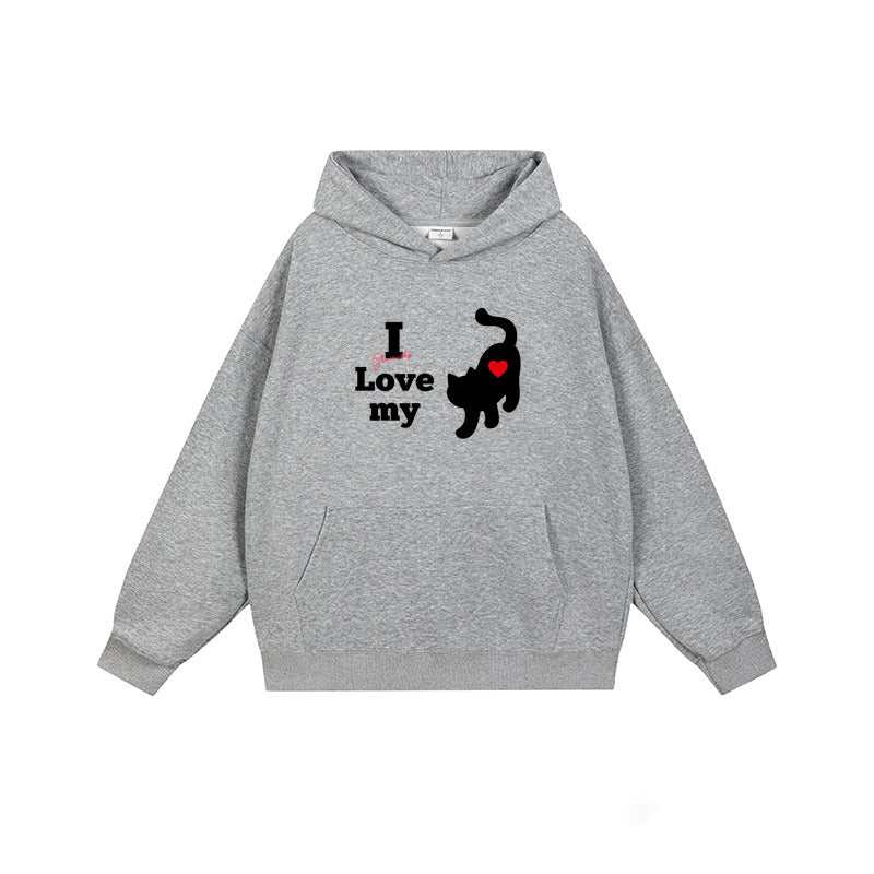 全7色【トップス】🐱猫プリント フード付き スウェット ユニセックス 秋冬 ゆったり かわいい パーカー【FCシリーズ】