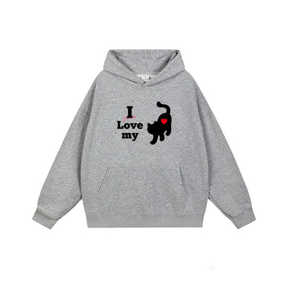 全7色【トップス】🐱猫プリント フード付き スウェット ユニセックス 秋冬 ゆったり かわいい パーカー【FCシリーズ】