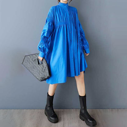 60%OFF⭐️期間限定【ワンピース】山本風 ギャザー パフスリーブ 不規則デザイン ゆったり 着痩せ 長袖シャツワンピース【AHシリーズ】