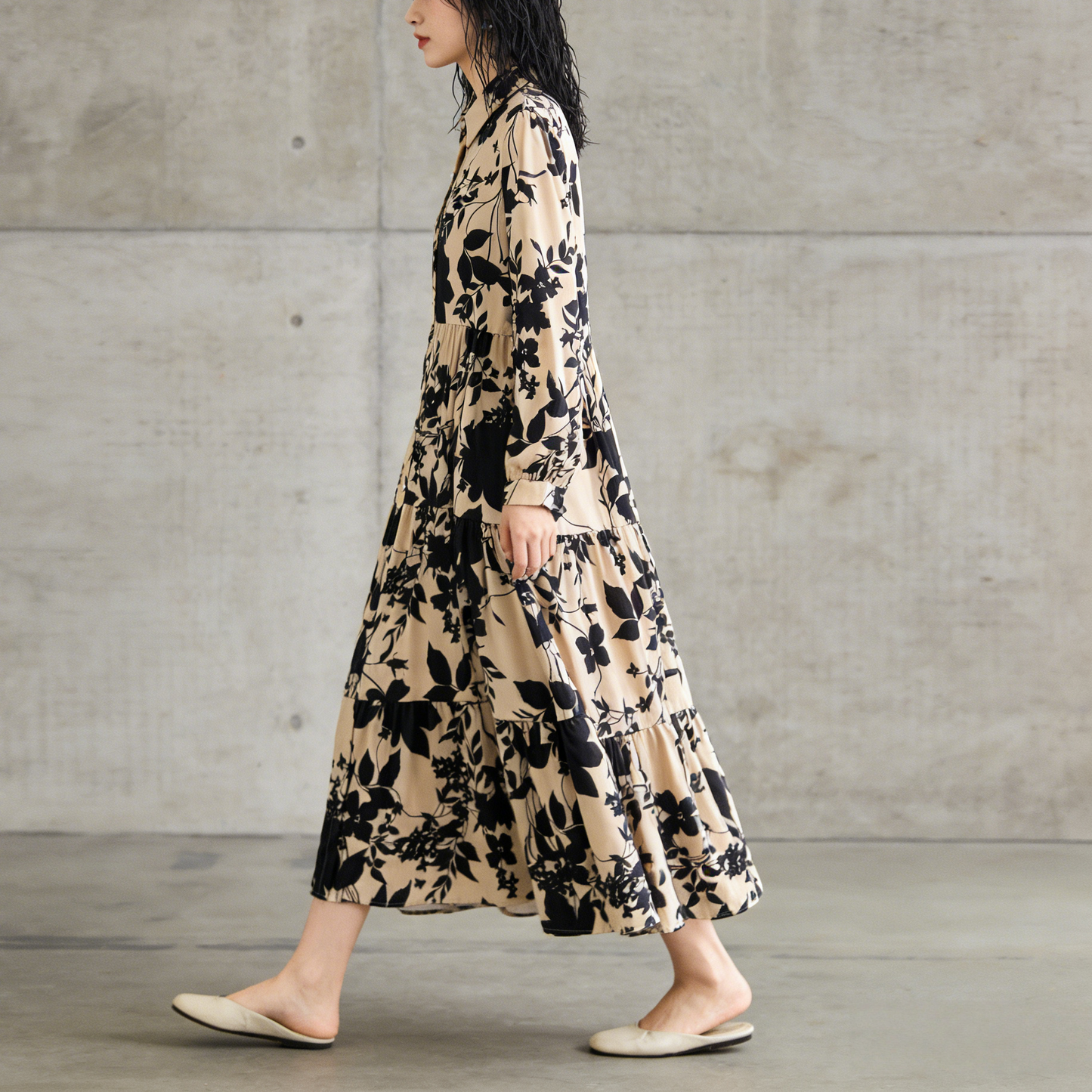 【60%OFF⭐️早い者勝ち】【ワンピース】プリント シングルボタン シャツ ロング丈 長袖 ワンピース 【SHシリーズ】