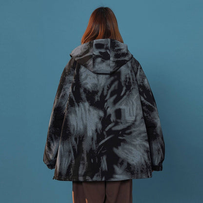 【アウター】フード付きジャケット 男女兼用 水墨染め グラデーション ハイストリート ワイドフィット 青少年【FCシリーズ】