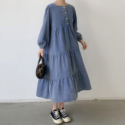 【24AW】【ワンピース】流行の予感 ゆったり 合わせやすい デニム長袖ワンピース