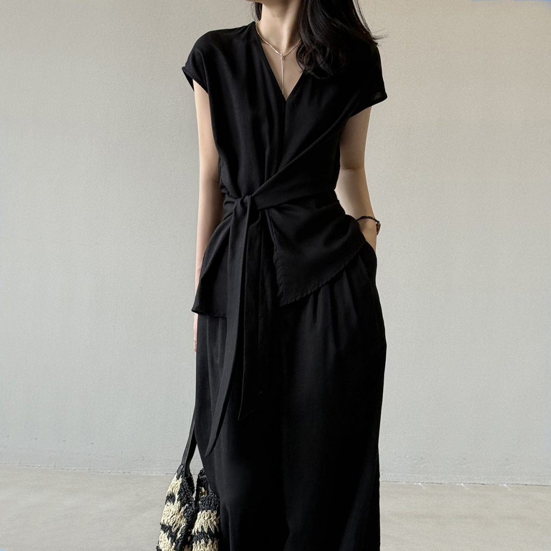 【セットアップ】【単品注文】夏 Vネック ノースリーブ シャツ + ワイドパンツ 2点上下セット 【SNシリーズ】