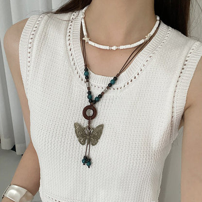 【🎁 B2G1｜先行スタート！】【グッズ】レトロ 蝶モチーフネックレス レディース ロング丈 ニットチェーン 高級感 ボヘミアンスタイル ハングネックアクセサリー