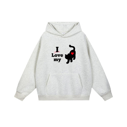 全7色【トップス】🐱猫プリント フード付き スウェット ユニセックス 秋冬 ゆったり かわいい パーカー【FCシリーズ】