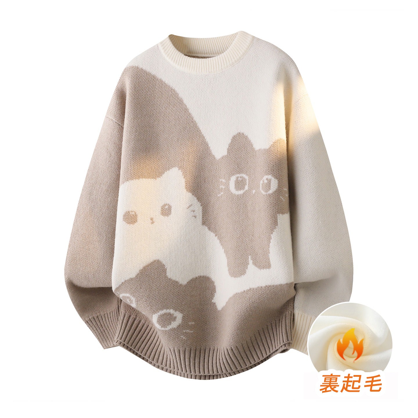【トップス】カートゥーン猫柄 裏起毛 ニット 秋冬 メンズ レディース 高級感 ユニセックス【FCシリーズ】