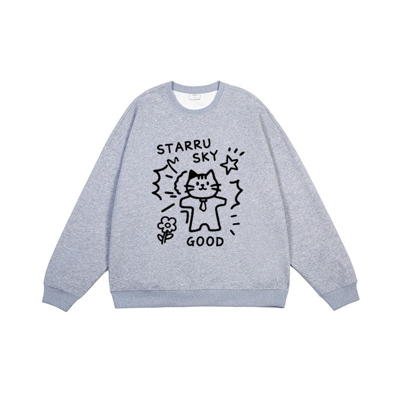 全7色【トップス】🐾子猫柄 クルーネック スウェット ユニセックス 秋冬 ゆったり かわいい パーカー【FCシリーズ】