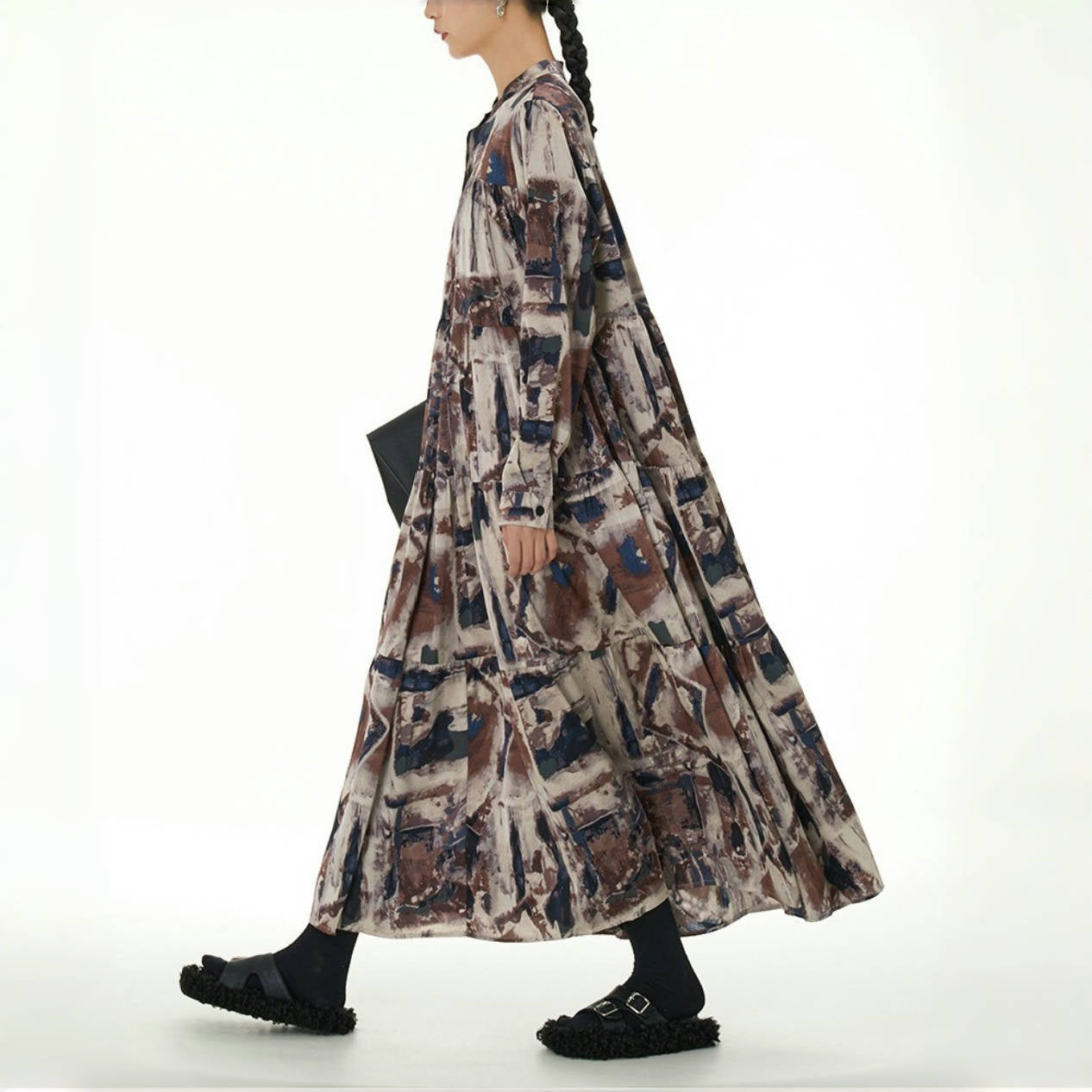 【24AW】【ワンピース】レトロ 花柄 シャツ  長袖ワンピース