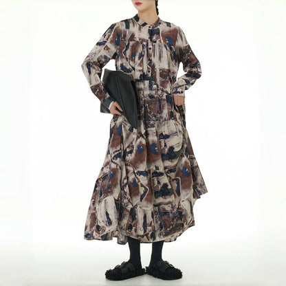 【24AW】【ワンピース】レトロ 花柄 シャツ  長袖ワンピース