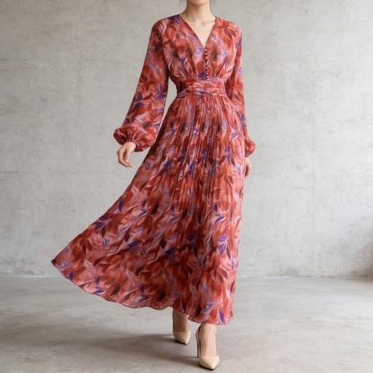 【ワンピース】大人フェミニン♡フレンチレトロ 長袖 花柄ワンピース｜ウエストマーク＆パフスリーブで細見え【SHシリーズ】