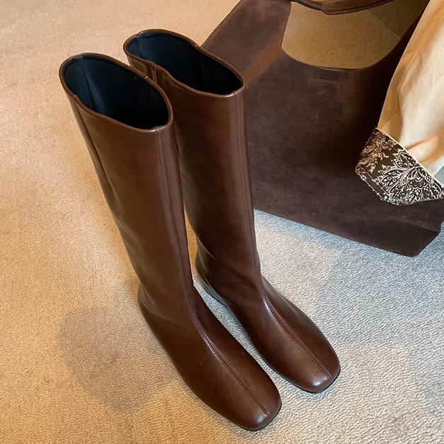 【シューズ】インヒール 春 秋 冬 スクエアラウンドトゥ ライダーブーツ 【JZシリーズ】