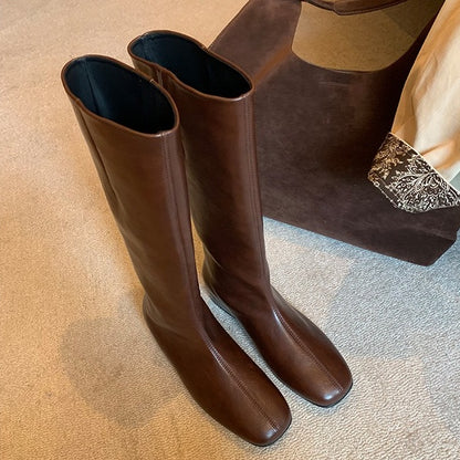 【シューズ】インヒール 春 秋 冬 スクエアラウンドトゥ ライダーブーツ 【JZシリーズ】