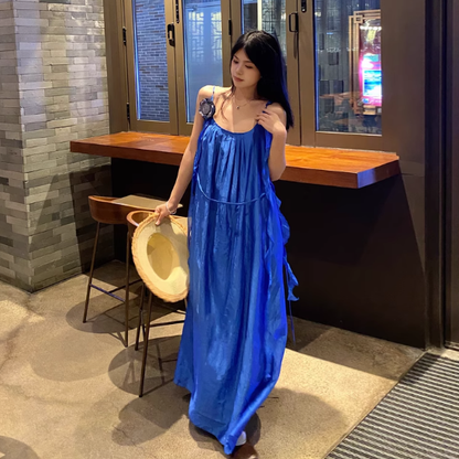 【ワンピース】【10～15日内発送】高級感 フレンチサマー 海辺リゾート ノースリーブキャミワンピース【JZシリーズ】