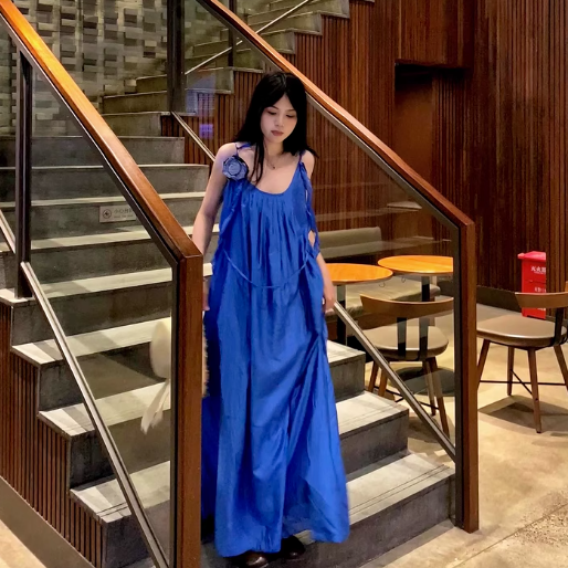 【ワンピース】【10～15日内発送】高級感 フレンチサマー 海辺リゾート ノースリーブキャミワンピース【JZシリーズ】