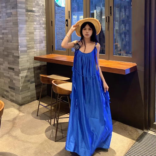 【ワンピース】【10～15日内発送】高級感 フレンチサマー 海辺リゾート ノースリーブキャミワンピース【JZシリーズ】