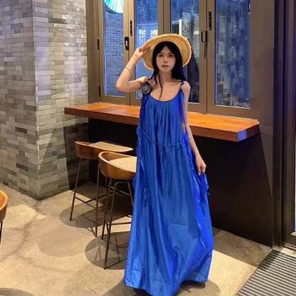 【ワンピース】【10～15日内発送】高級感 フレンチサマー 海辺リゾート ノースリーブキャミワンピース【JZシリーズ】