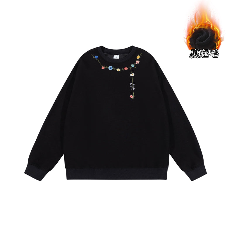 全7色【トップス】🌼花柄プリント クルーネック スウェット ユニセックス 秋 裏起毛 厚手 パーカー【FCシリーズ】