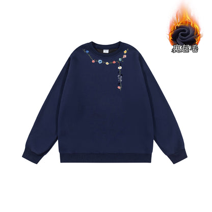 全7色【トップス】🌼花柄プリント クルーネック スウェット ユニセックス 秋 裏起毛 厚手 パーカー【FCシリーズ】