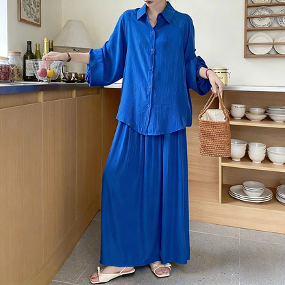 2点セット！【セットアップ】春新作 韓国風 大きいサイズ レディース ゆったりシルエット ウエストリボン シャツ+スカート 上下セット【JZシリーズ】