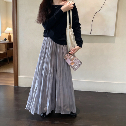 【ボトムス】ヴィンテージ風プリーツロングスカート レディース 秋新作 ウエストゴム 軽やか やわらか フェミニン【SHシリーズ】