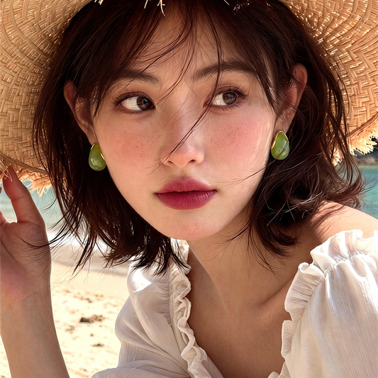 【グッズ】ピアス レディース ドロップデザイン グリーン フレンチ風 レトロ 上品 シンプル アクセサリー