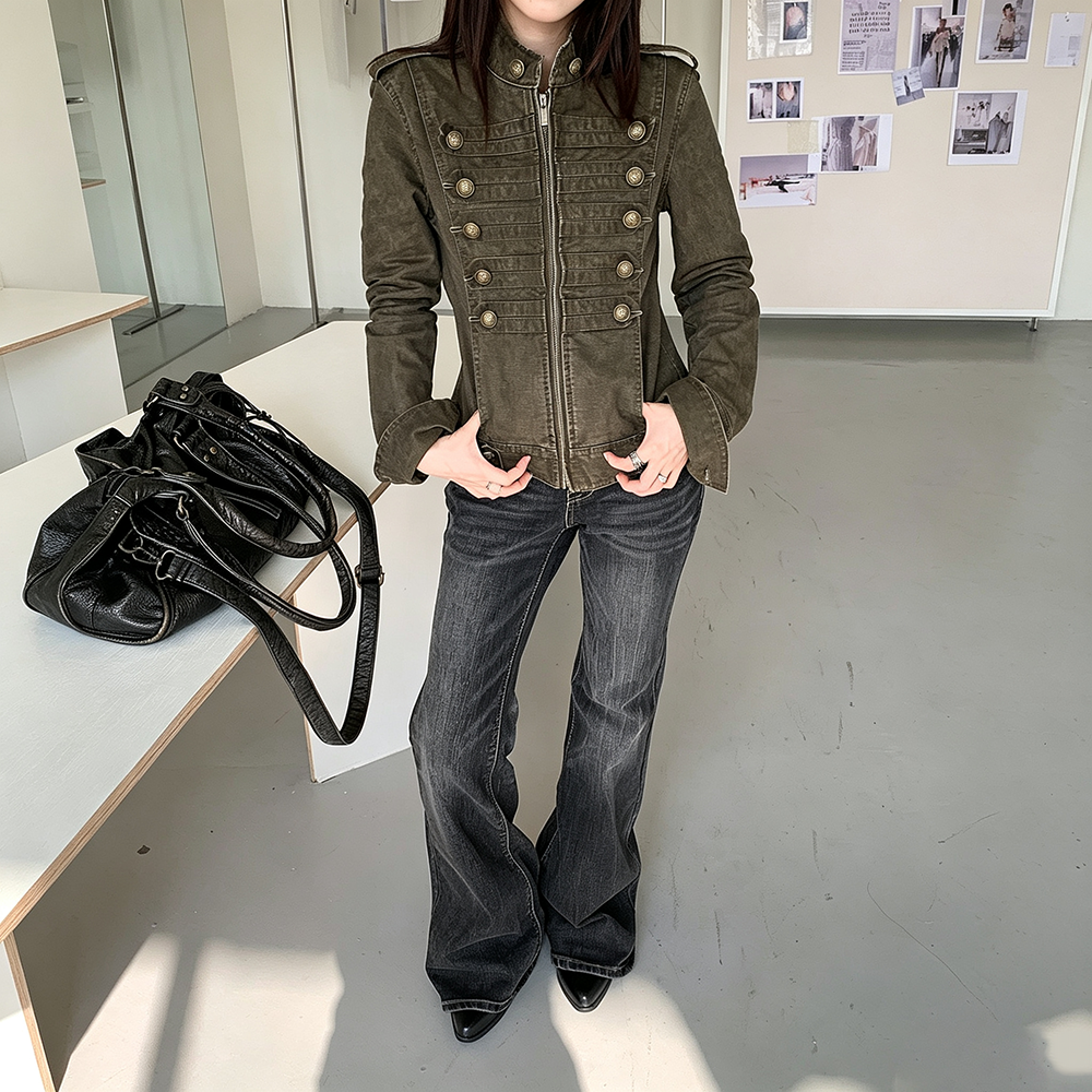 【ボトムス】ウォッシュ加工フレアデニム レディース 春秋新作 ブラック ヴィンテージ風 美脚見え【FCシリーズ】