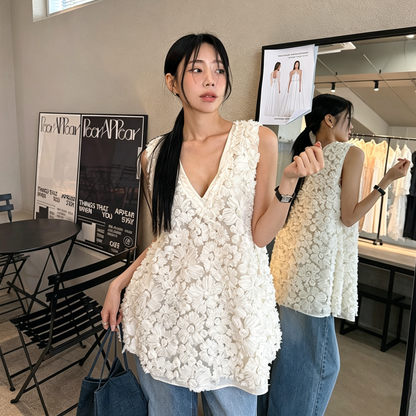 【トップス】大人可愛い かぎ針編みニットベスト レディース 韓国風 ノースリーブ デザイントップス 夏コーデ タンクトップ【JZシリーズ】