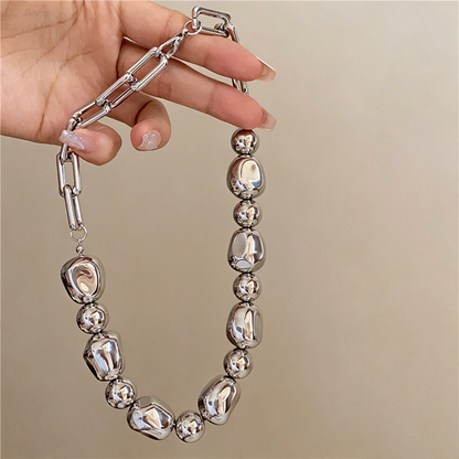 【グッズ】ネックレス レディース シルバービーズ風 不規則デザイン 上品 シンプル アクセサリー
