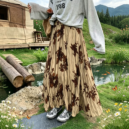 【ボトムス】花柄 スカート レディース 春夏 ハイウエスト フレア ロングスカート ゆったり 着痩せ 体型カバー 人気【SHシリーズ】