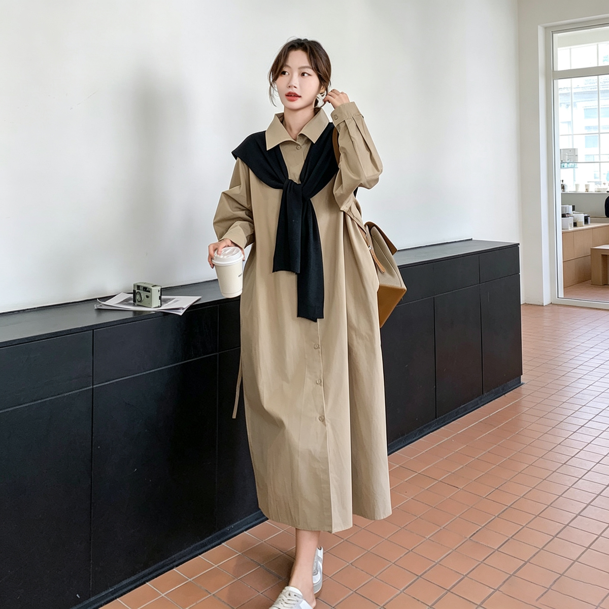 【ワンピース】大きいサイズロングワンピース レディース 春秋 ゆったり ウエストマーク 体型カバー 着痩せ【JZシリーズ】