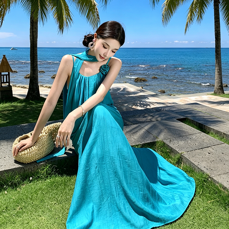 【ワンピース】リゾート キャミワンピース レディース ノースリーブ 夏 沖縄旅行 マキシワンピース ロング丈 ゆったり プリーツ 体型カバー【SHシリーズ】