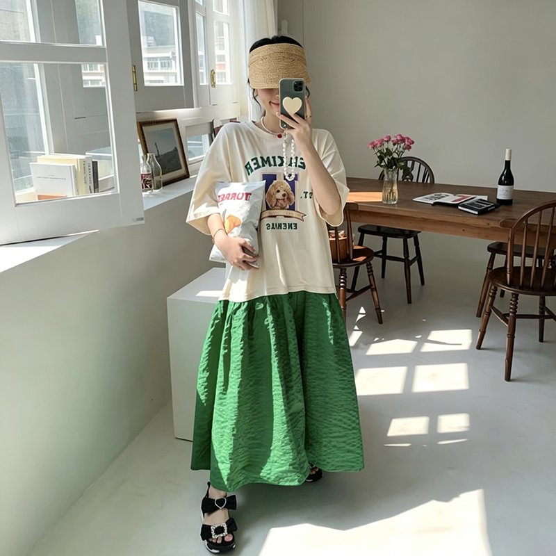 【ワンピース】韓国風 プリント配色ワンピース レディース 半袖 ゆったり カジュアル 体型カバー 夏ワンピース【JZシリーズ】
