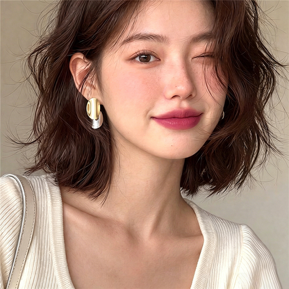 【グッズ】ピアス レディース メタル ダブルサークル バイカラー フレンチ風 上品 シンプル アクセサリー