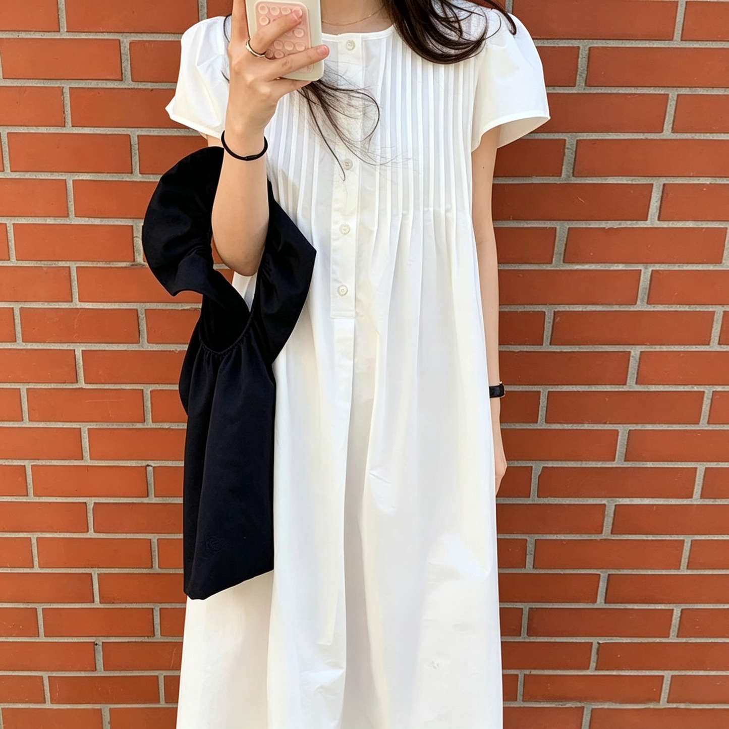 【ワンピース】フレンチガーリー 半袖ワンピース レディース フロントボタン プリーツデザイン リラックス感 大人可愛い 夏服【JZシリーズ】
